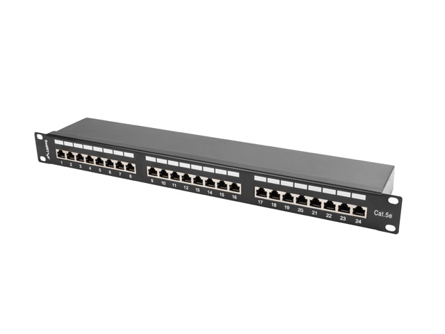 Lanberg | Patch Panel 24 Port 1U 19" CAT.5E FT with Cable Organizer Shielded | PPS5-1024-B | Black