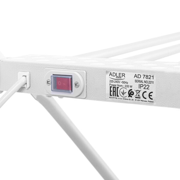 Adler | Foldable electric clothes drying rack | AD 7821 | Silver/White | IP22 - Image 7