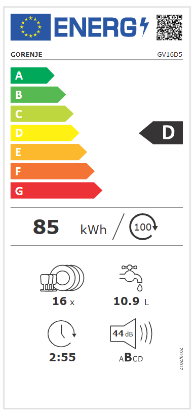 Gorenje Dishwasher | GV16D5 | Built-in | Width 59.8 cm | Number of place settings 16 | Number of programs 6 | Energy efficiency class D | Display | AquaStop function - Image 10