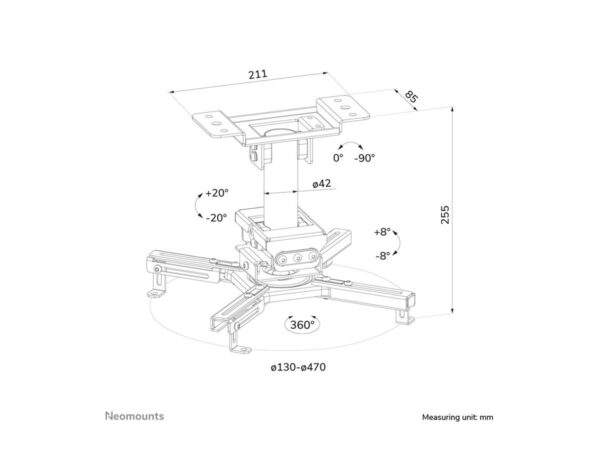 Neomounts Ceiling mount | CL25-530BL1 Beamer ceiling mount | Rotate, Tilt, Swivel | Maximum weight (capacity) 45 kg | Black - Image 20