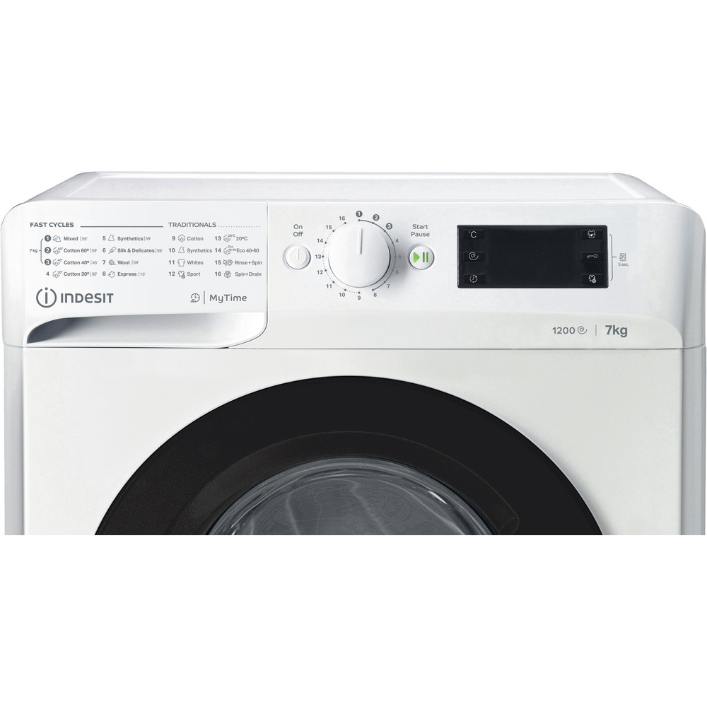 INDESIT | Washing machine | MTWE 71252 WK EE | Energy efficiency class E | Front loading | Washing capacity 7 kg | 1200 RPM | Depth 54 cm | Width 59.5 cm | Display | Big Digit | White - Image 9