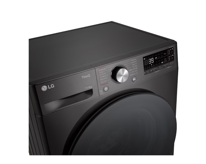 LG Washing Machine with Dryer | F4DR711S2BA | Energy efficiency class A/D | Front loading | Washing capacity 11 kg | 1400 RPM | Depth 57 cm | Width 60 cm | Display | TFT | Drying system | Drying capacity 6 kg | Steam function | Direct drive | Wi-Fi | Black - Image 4