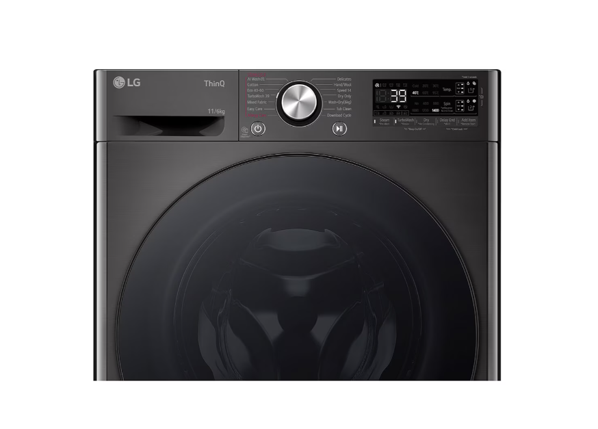LG Washing Machine with Dryer | F4DR711S2BA | Energy efficiency class A/D | Front loading | Washing capacity 11 kg | 1400 RPM | Depth 57 cm | Width 60 cm | Display | TFT | Drying system | Drying capacity 6 kg | Steam function | Direct drive | Wi-Fi | Black - Image 6