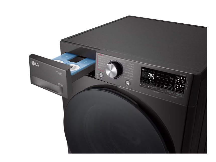 LG Washing Machine with Dryer | F4DR711S2BA | Energy efficiency class A/D | Front loading | Washing capacity 11 kg | 1400 RPM | Depth 57 cm | Width 60 cm | Display | TFT | Drying system | Drying capacity 6 kg | Steam function | Direct drive | Wi-Fi | Black - Image 7