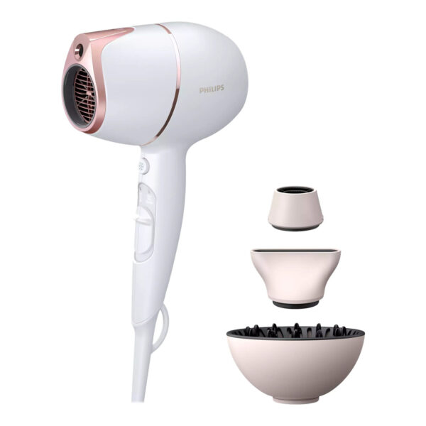 Philips Hair Dryer with SenseIQ | BHD628/00 Prestige | 1800 W | Number of temperature settings 3 | Ionic function | Diffuser nozzle | White/Rose