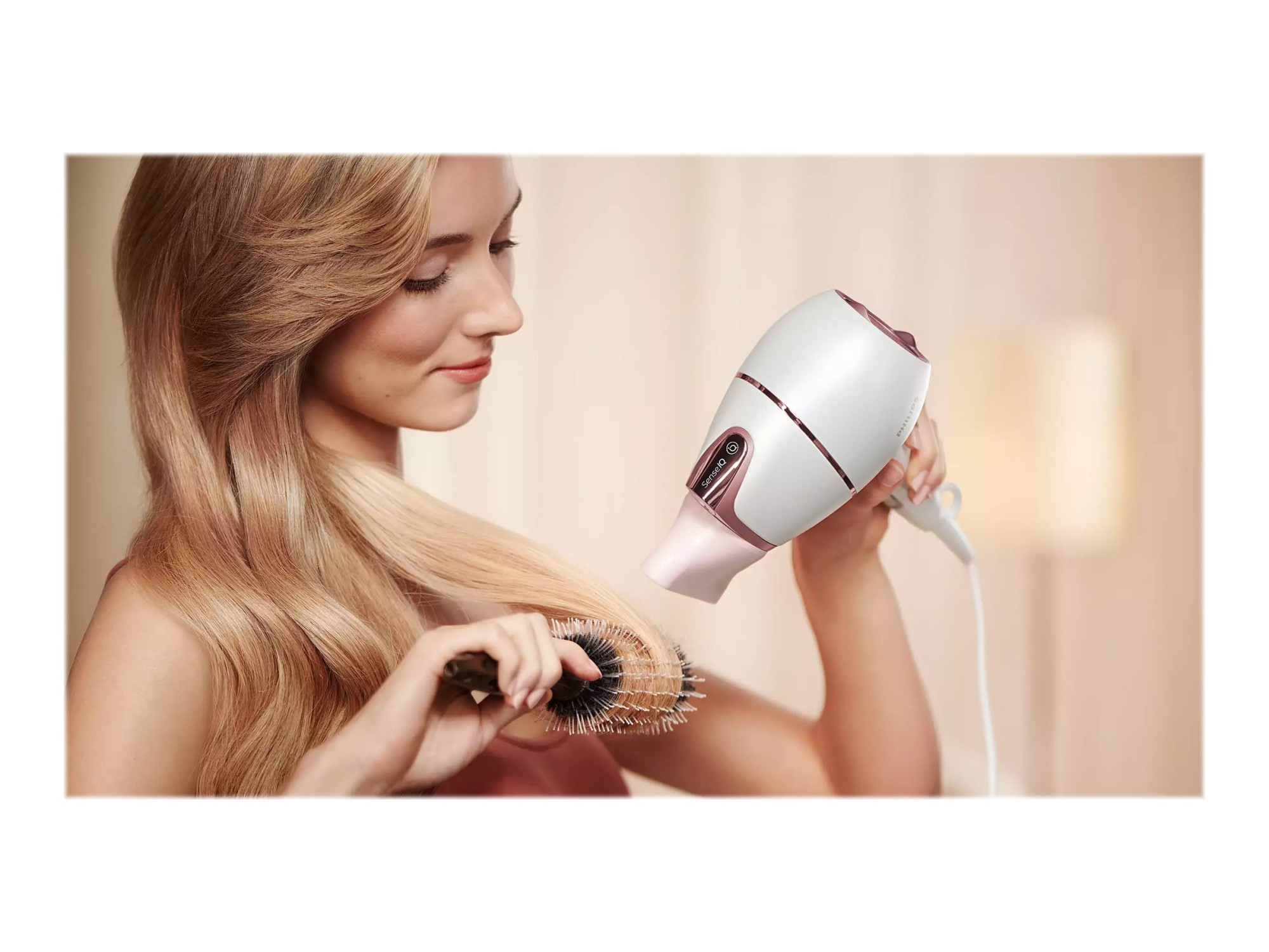 Philips Hair Dryer with SenseIQ | BHD628/00 Prestige | 1800 W | Number of temperature settings 3 | Ionic function | Diffuser nozzle | White/Rose - Image 4