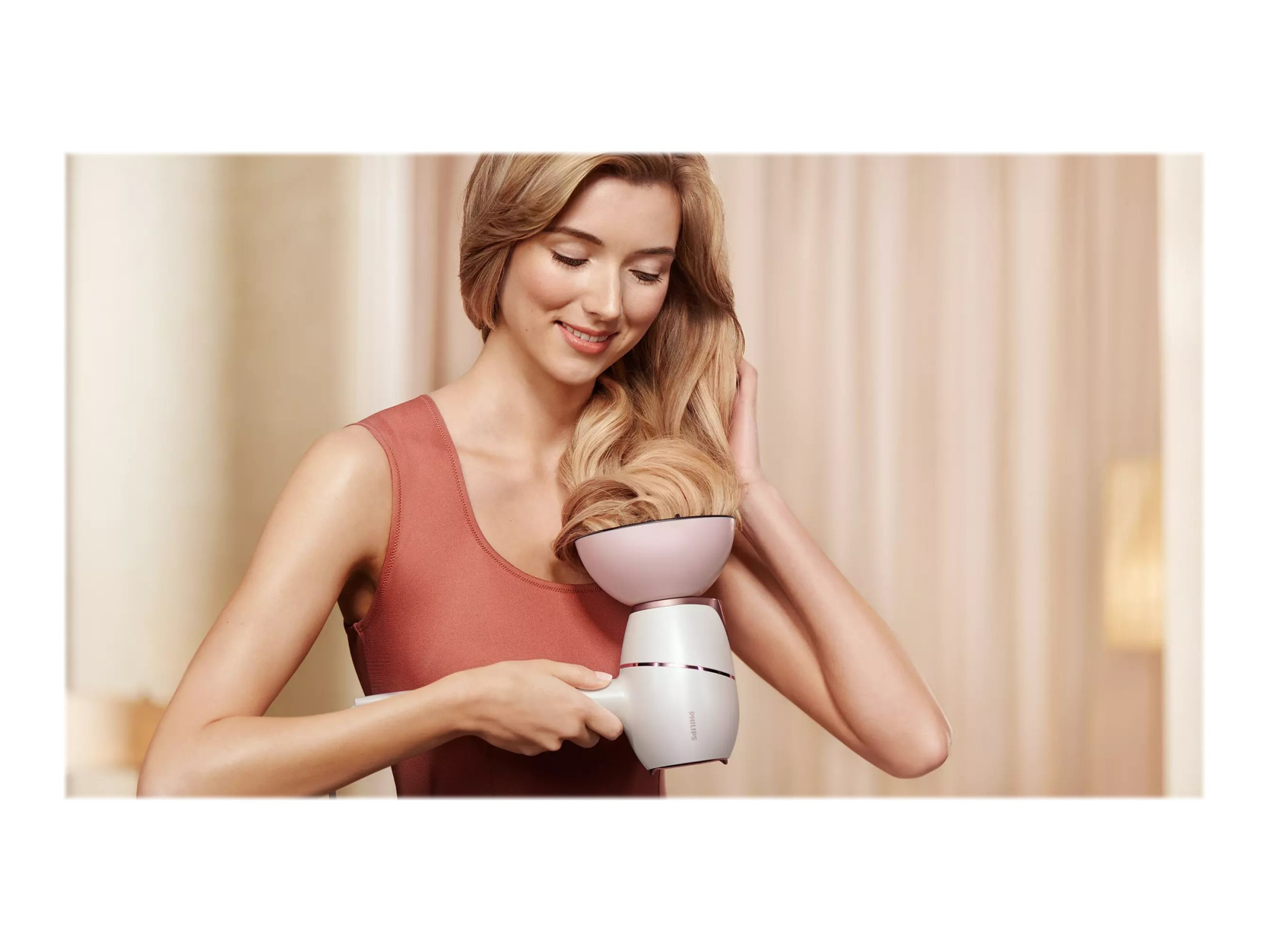 Philips Hair Dryer with SenseIQ | BHD628/00 Prestige | 1800 W | Number of temperature settings 3 | Ionic function | Diffuser nozzle | White/Rose - Image 9