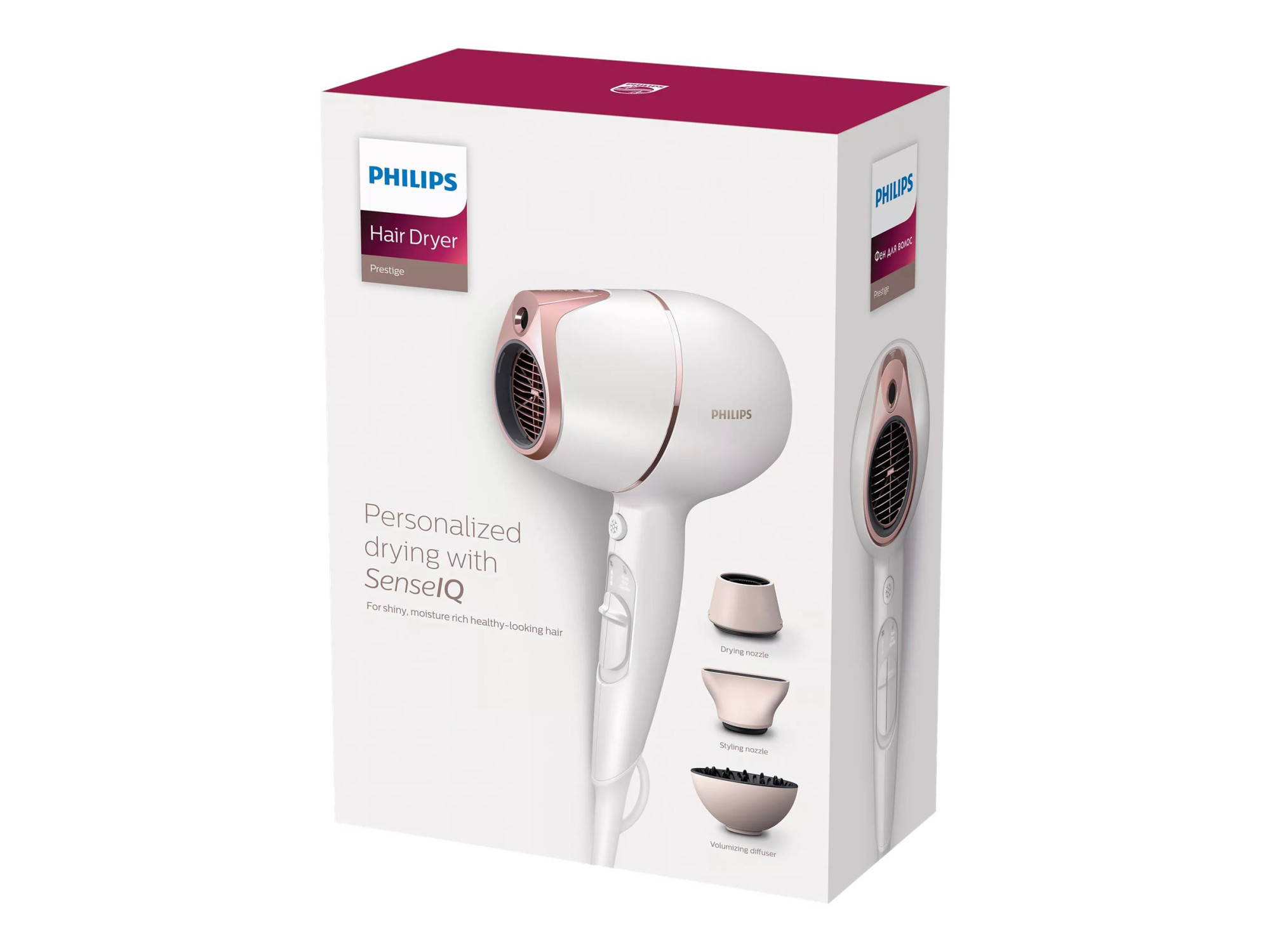 Philips Hair Dryer with SenseIQ | BHD628/00 Prestige | 1800 W | Number of temperature settings 3 | Ionic function | Diffuser nozzle | White/Rose - Image 10