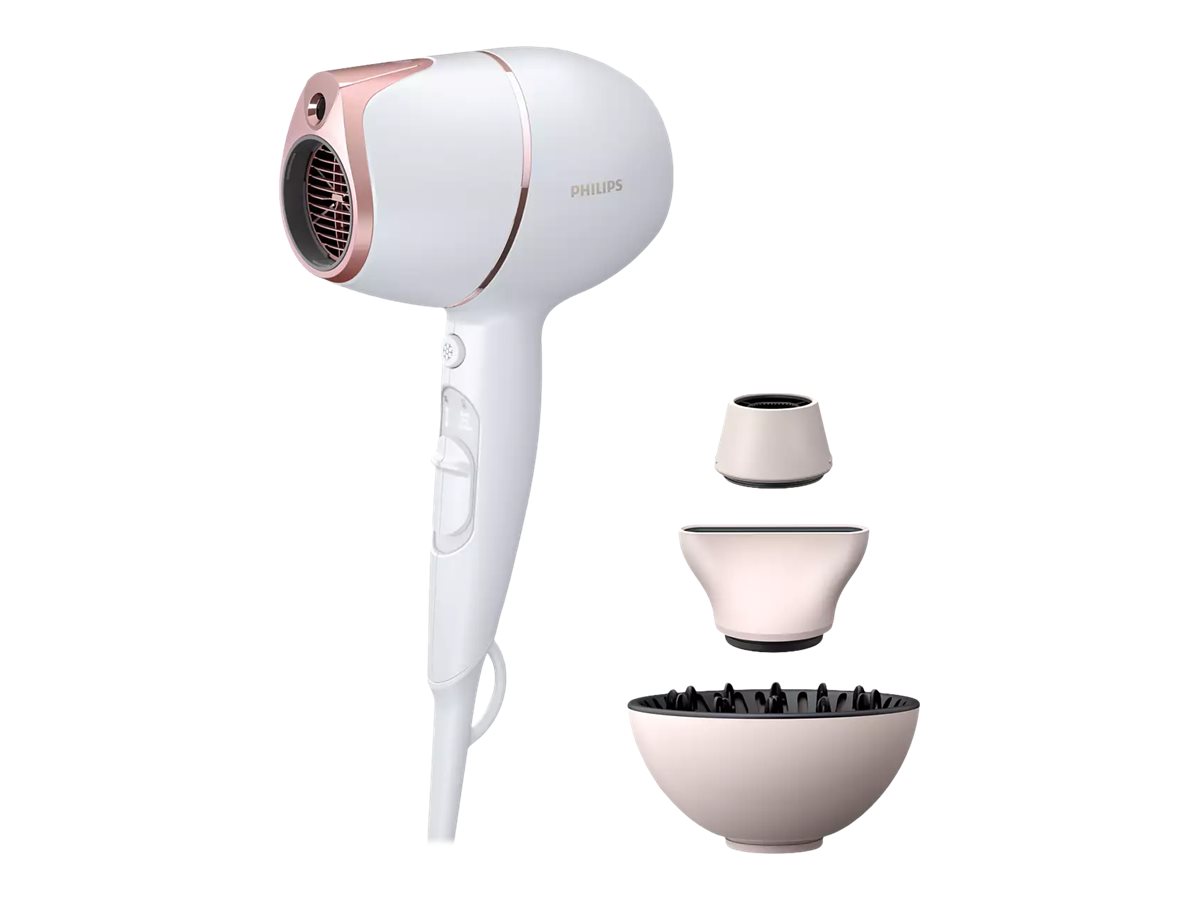 Philips Hair Dryer with SenseIQ | BHD628/00 Prestige | 1800 W | Number of temperature settings 3 | Ionic function | Diffuser nozzle | White/Rose - Image 2