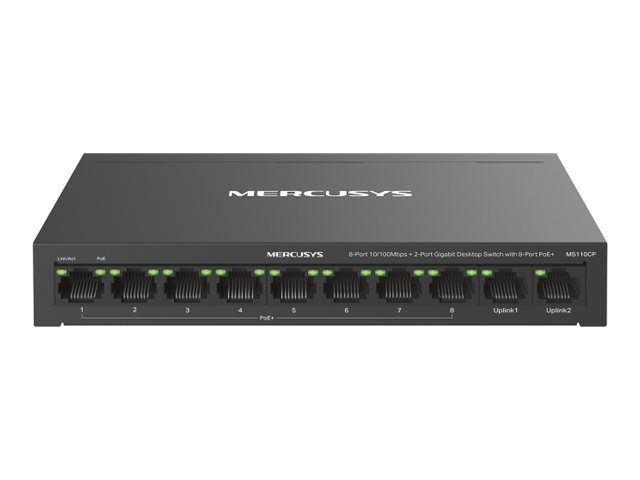 Mercusys MS110CP 8-Port 10/100 Mbps + 2-Port Gigabit Desktop Switch with 8-Port PoE+ | Mercusys