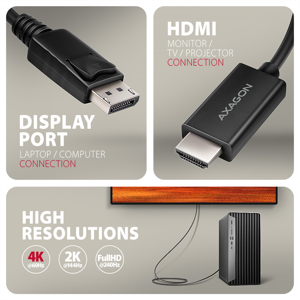 AXAGON Active cable RVD-HI20C2 | DisplayPort to HDMI | 1.8 m - Image 5