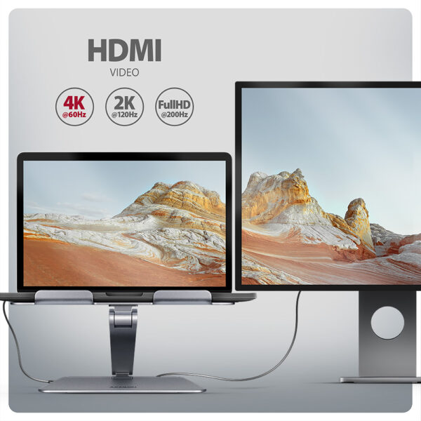 AXAGON Desk Mount | HMC-STND USB-C 5Gbps Stand and Hub 7in1 | Adjustable Height, Tilt | 10-16 " | Aluminum - Image 5
