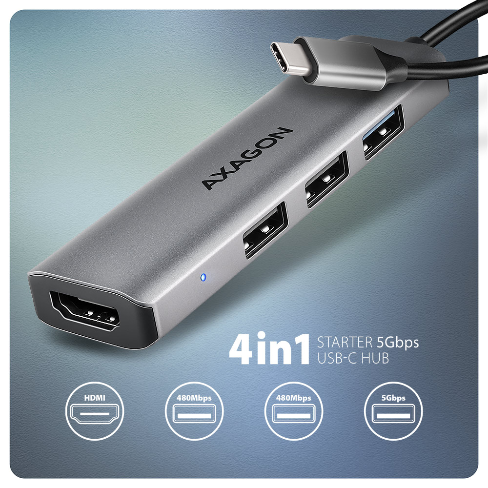 AXAGON USB-C 5Gbps STARTER 4in1 Hub | HMC-H3A - Image 2