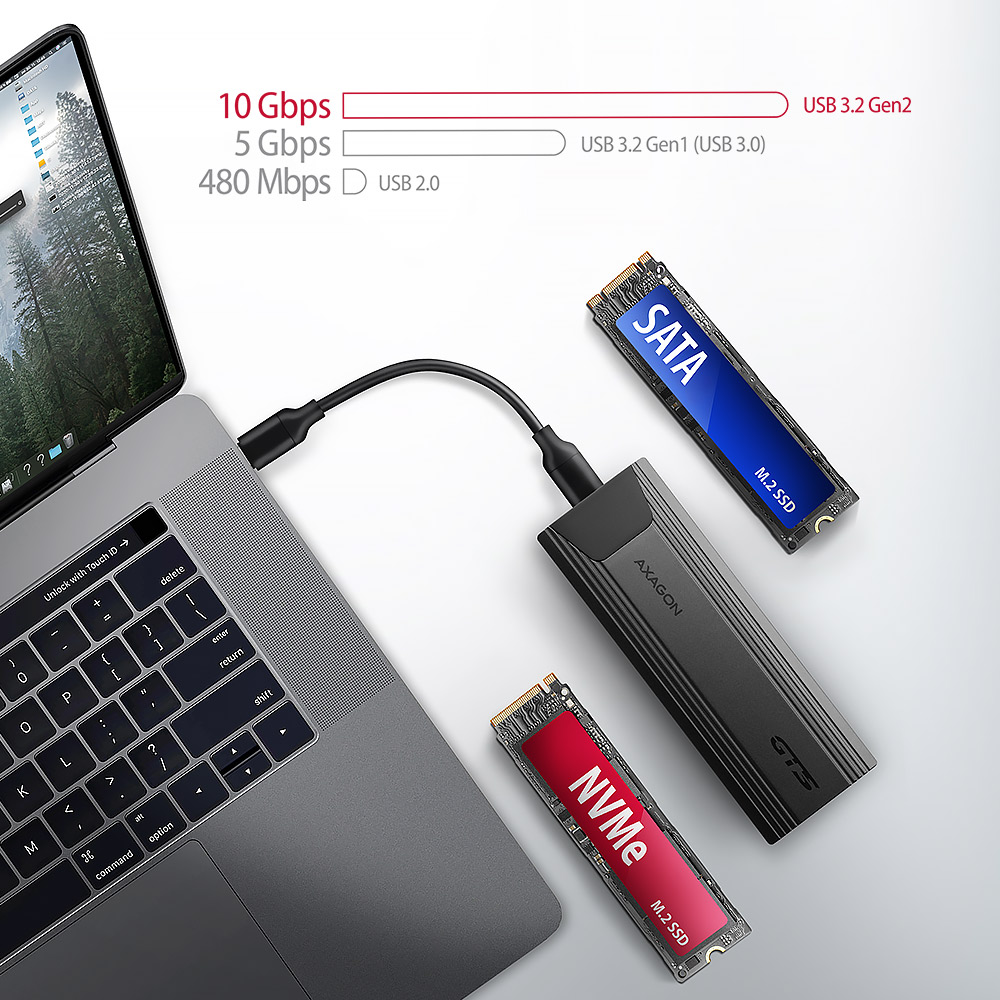 AXAGON USB-C 10Gbps - M.2 NVMe and SATA SSD THIN SCREWLESS box | EEM2-GTS2 - Image 4
