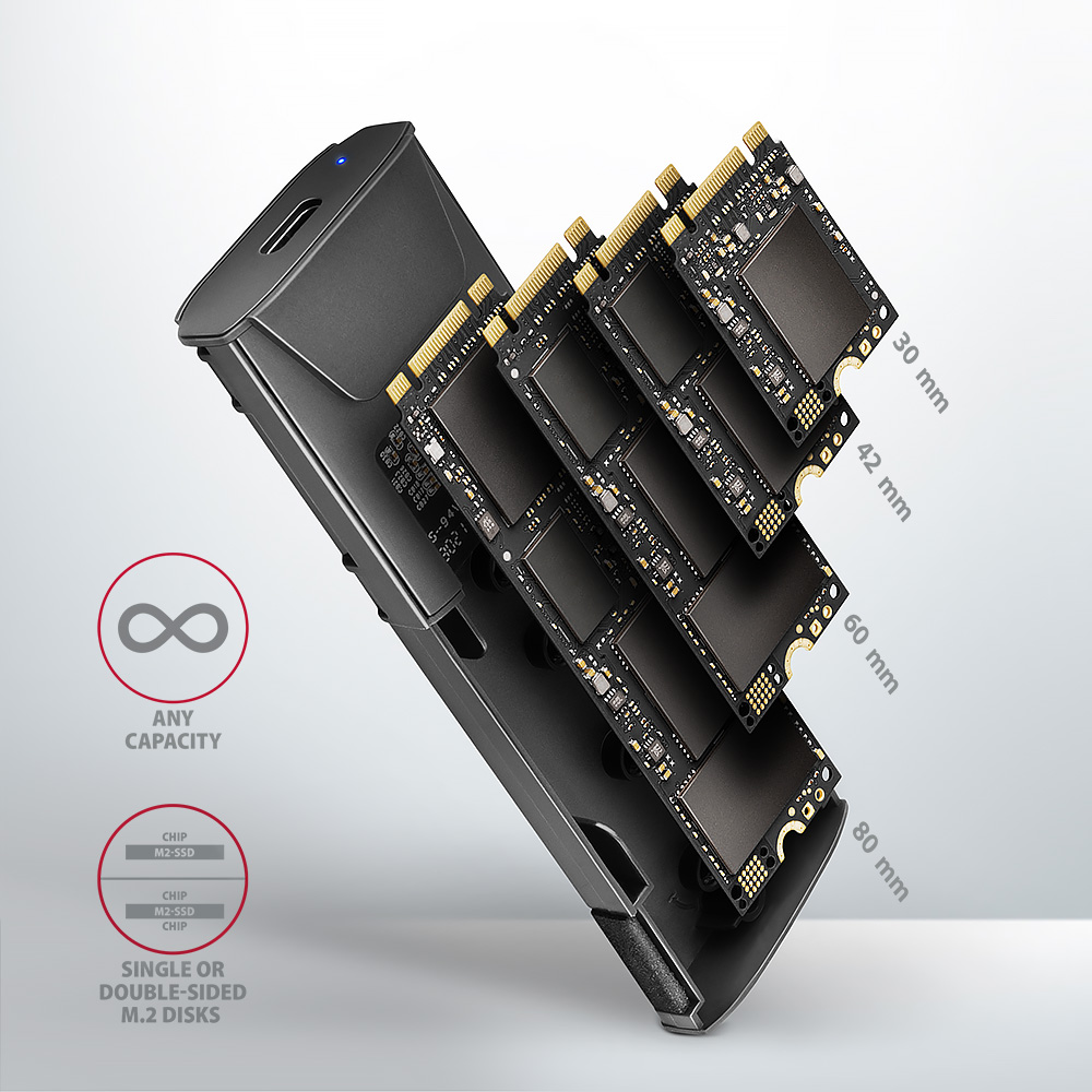 AXAGON USB-C 10Gbps - M.2 NVMe and SATA SSD THIN SCREWLESS box | EEM2-GTS2 - Image 9
