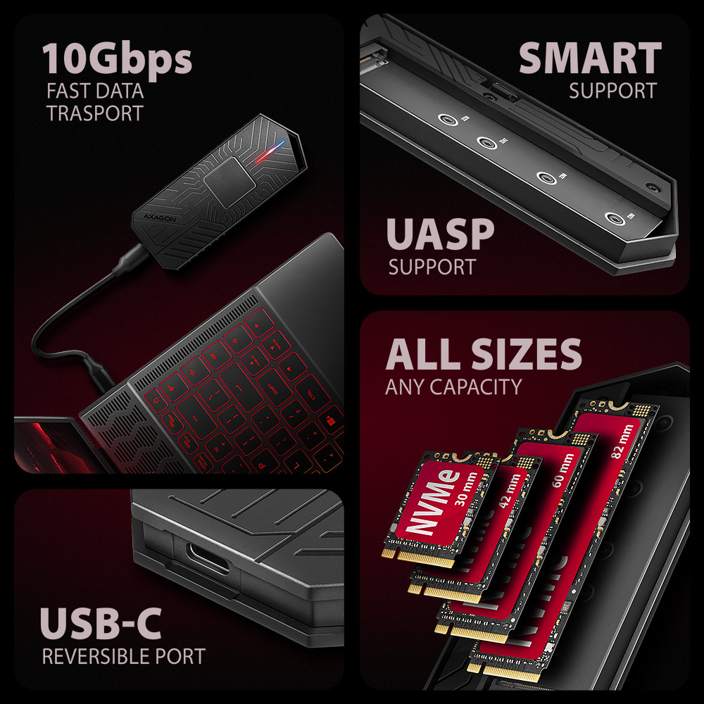 AXAGON USB-C 10Gbps - M.2 NVMe and SATA SSD GAME M.2 box | EEM2-GAM - Image 5