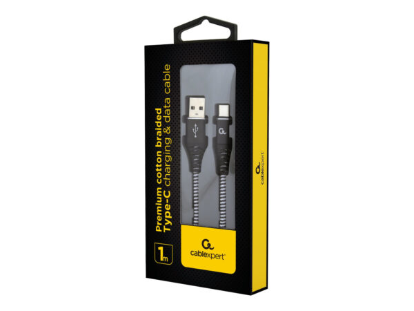 Cablexpert | Premium cotton braided Type-C USB charging and data cable, 1 m | CC-USB2B-AMCM-1M-BW - Image 4
