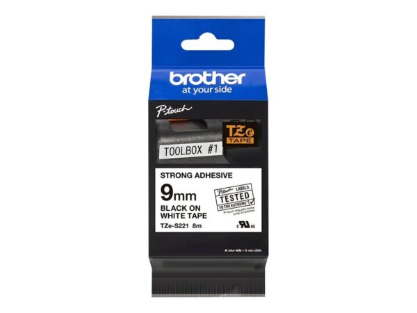 Brother | TZe-S221 Strong Adhesive Laminated Tape | Black on White | TZe | 8 m | 9 cm - Image 4