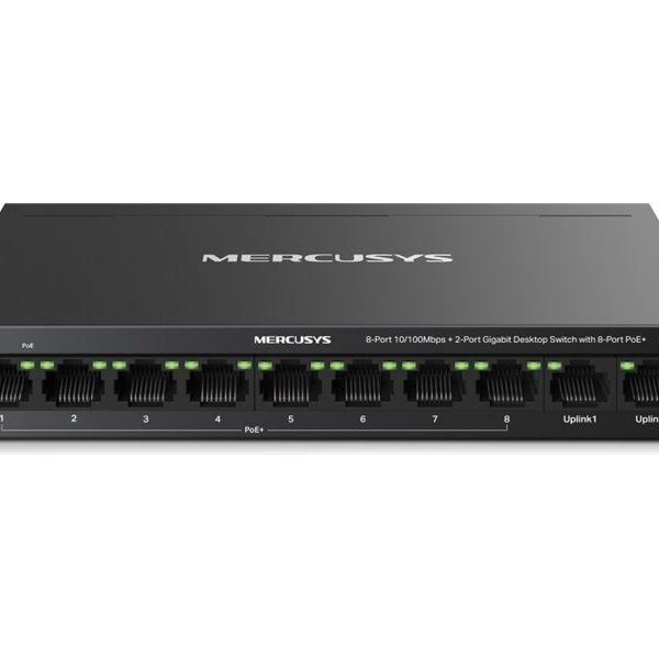 Mercusys MS110CMP 8-Port 10/100 Mbps + 2-Port Gigabit Desktop Switch with 8-Port PoE+ | Mercusys