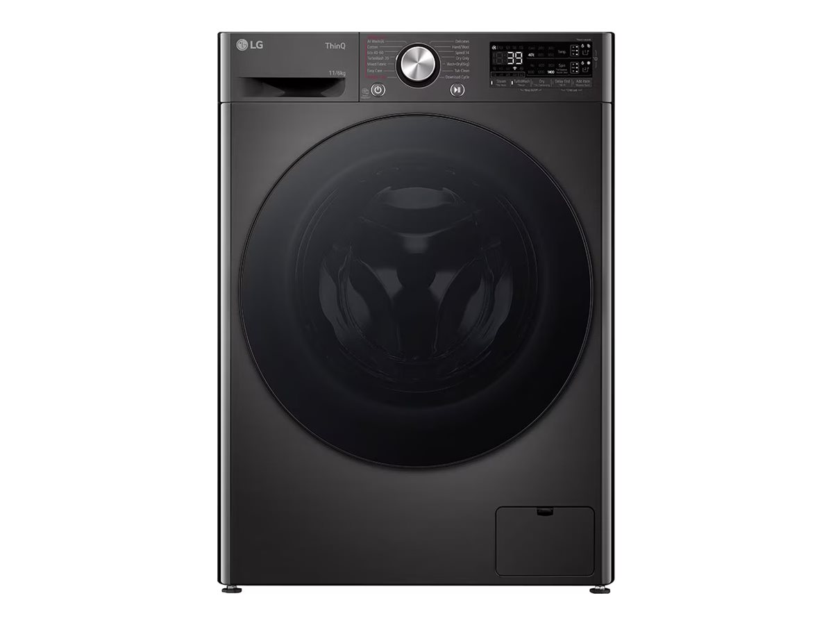 LG Washing Machine with Dryer | F4DR711S2BA | Energy efficiency class A/D | Front loading | Washing capacity 11 kg | 1400 RPM | Depth 57 cm | Width 60 cm | Display | TFT | Drying system | Drying capacity 6 kg | Steam function | Direct drive | Wi-Fi | Black - Image 2