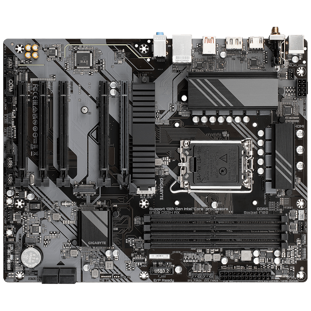 Gigabyte | B760 DS3H AX 1.x M/B | Processor family Intel | Processor socket LGA1700 | DDR5 DIMM | Memory slots 4 | Supported hard disk drive interfaces SATA, M.2 | Number of SATA connectors 4 | Chipset Intel B760 Express | ATX - Image 4