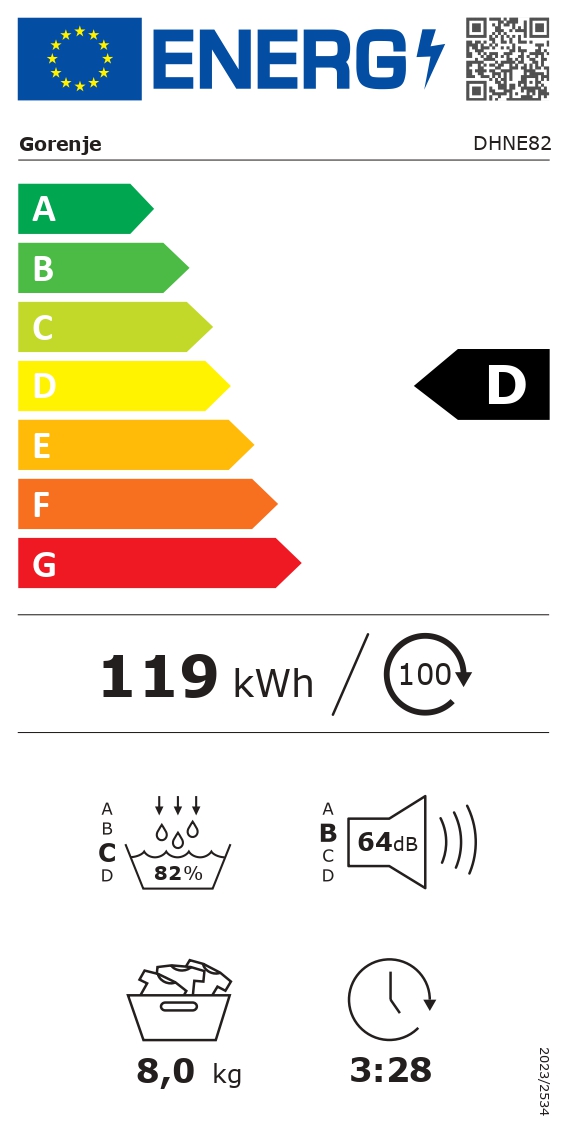Gorenje Dryer Machine | DHNE82 | Energy efficiency class Class D | Front loading | 8 kg | LED | Depth 55 cm | White - Image 11