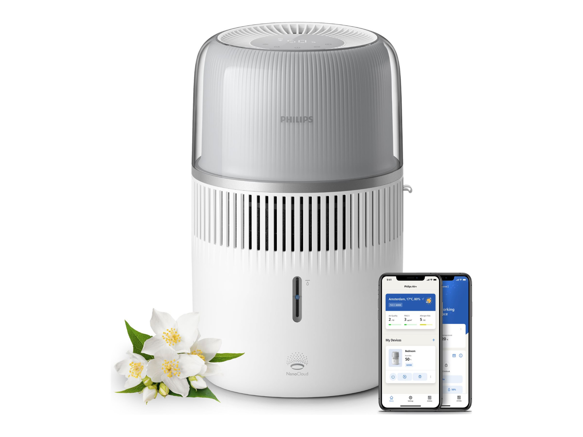 Philips | Humidifier | HU5710/00 5000 Series | Water tank capacity 4.5 L | Suitable for rooms up to 56 m² | NanoCloud technology | Humidification capacity 400 ml/hr | White - Image 2