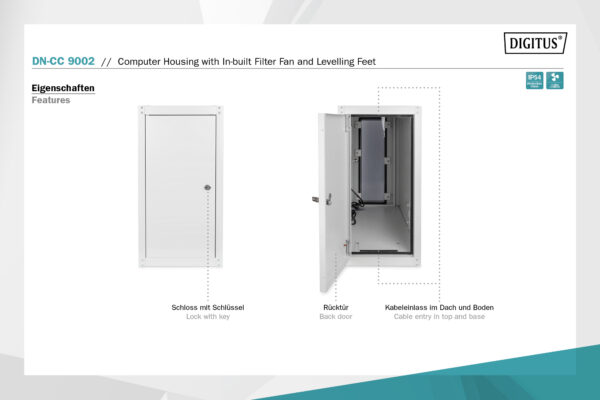 Digitus Computer housing with in-built filter fan and levelling feet | DN-CC 9002 | Light grey - Image 10