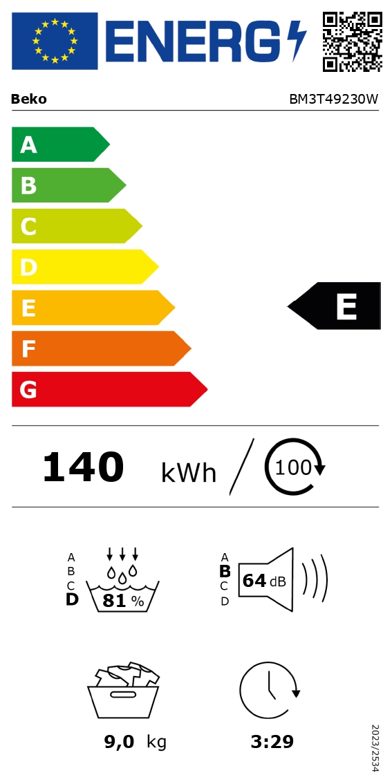 BEKO | Dryer Machine with Heat Pump | BM3T49230W | Energy efficiency class E | Front loading | 9 kg | Digital | Depth 60.7 cm | White - Image 8