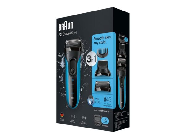 Braun | Shaver with trimmer | Series 3 Shave&Style 3010BT | Operating time (max) 45 min | Wet & Dry | NiMH | Black/Blue - Image 11