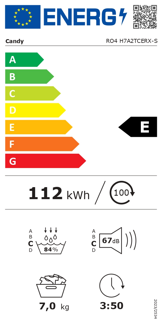 Candy | Dryer Machine | RO4 H7A2TCERX-S | Energy efficiency class E | Front loading | 7 kg | TFT | Depth 46.5 cm | Wi-Fi | Grey - Image 5