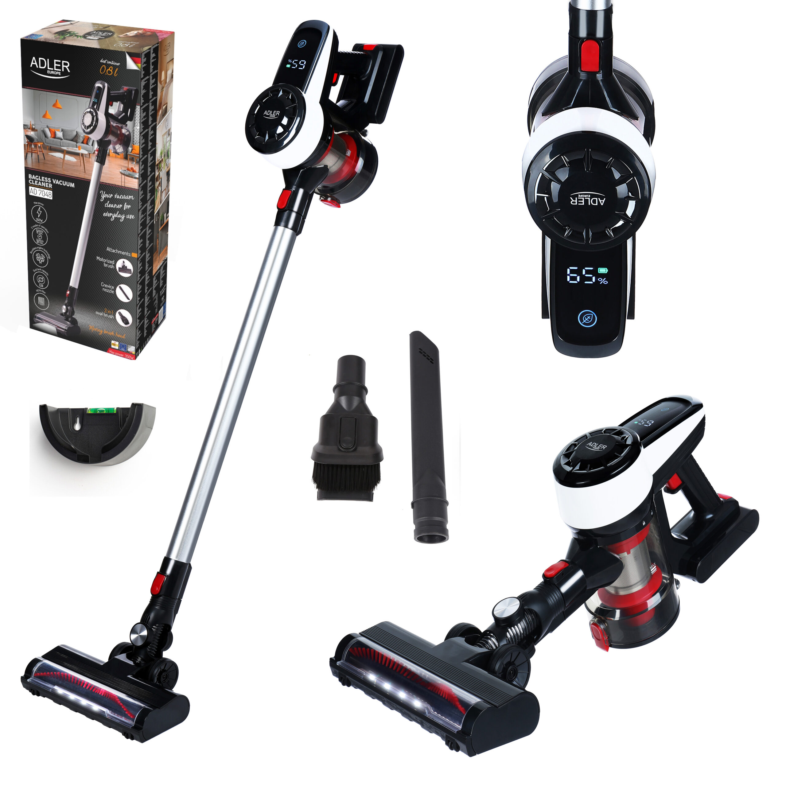 Adler | Vacuum Cleaner | AD 7048 | Cordless operating | Handstick/Handheld | 350 W | Operating time (max) 30 min | Black/Red/White | Warranty 24 month(s) - Image 9