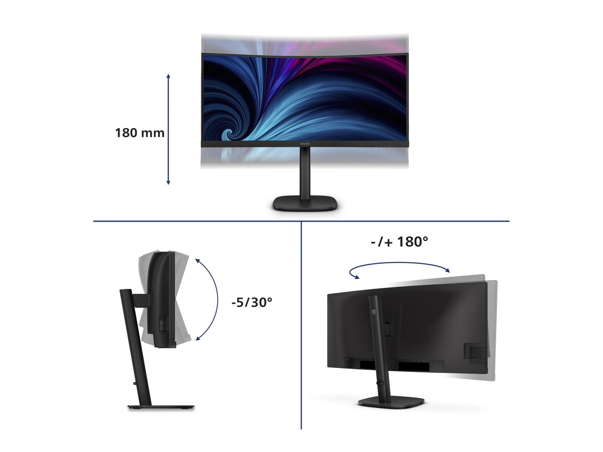 Philips | 34B2U3600C/00 | 34 " | VA | 21:9 | 60 Hz | 4 ms | 3440 x 1440 pixels | 300 cd/m² | HDMI ports quantity 1 | Black - Image 15
