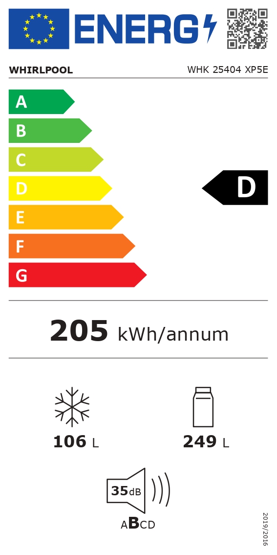 Whirlpool Refrigerator | WHK 25404 XP5E | Energy efficiency class D | Free standing | Combi | Height 203.5 cm | No Frost system | Fridge net capacity 249 L | Freezer net capacity 106 L | 35 dB | Silver - Image 10