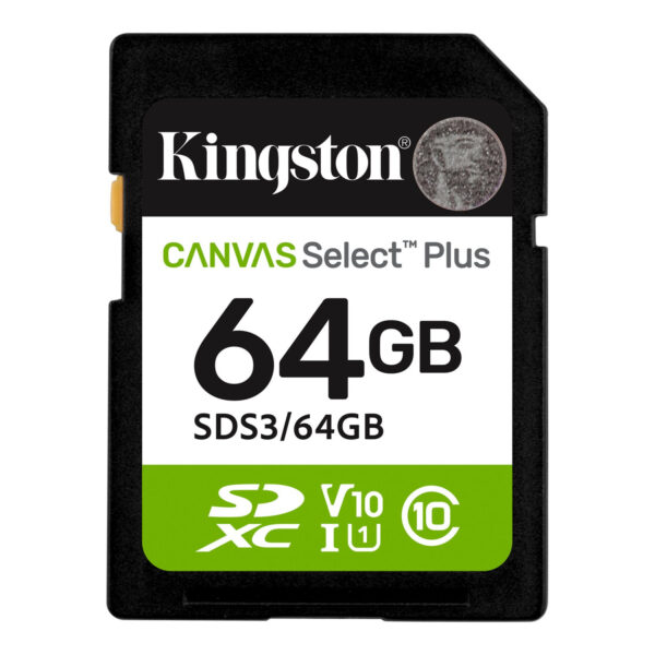 Kingston Canvas Select Plus | 64 GB | SD | Flash memory class Class 10, UHS-I, U1/U3, Video Class 10/30