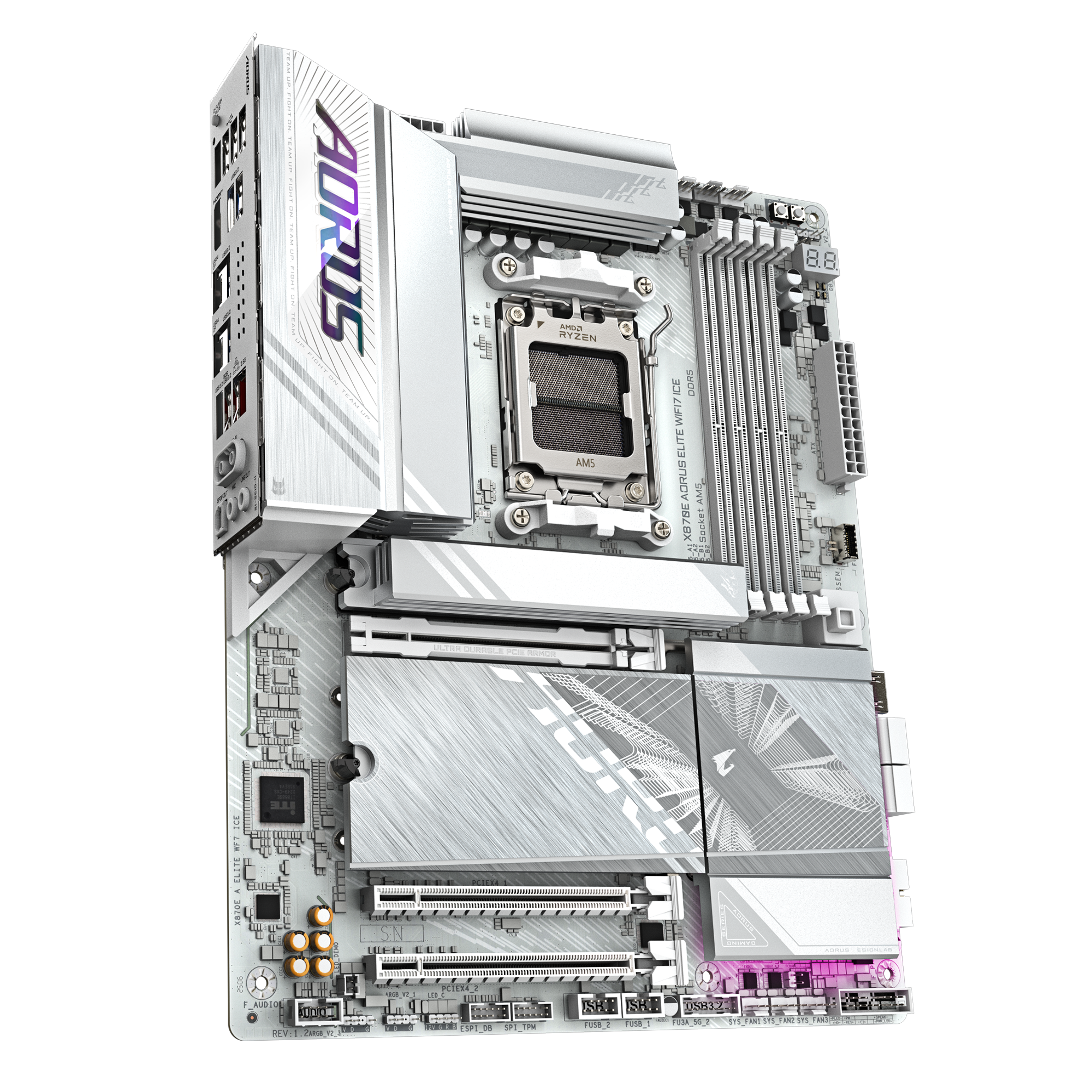 Gigabyte X870E AORUS ELITE WIFI7 ICE | Processor family AMD | Processor socket AM5 | DDR5 | Supported hard disk drive interfaces SATA, M.2 | Number of SATA connectors 4 - Image 3