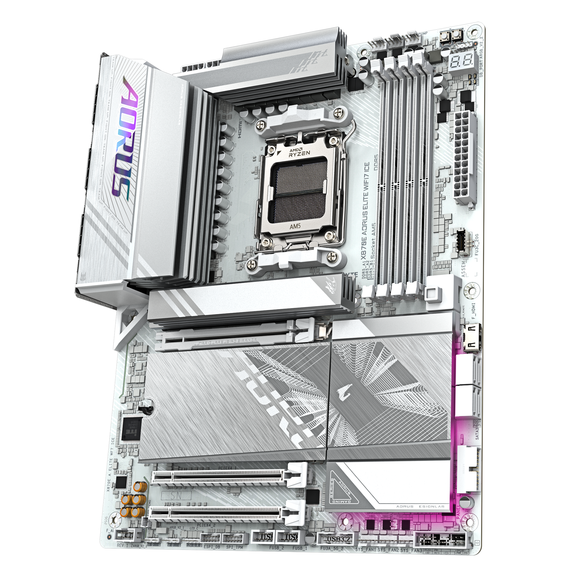 Gigabyte X870E AORUS ELITE WIFI7 ICE | Processor family AMD | Processor socket AM5 | DDR5 | Supported hard disk drive interfaces SATA, M.2 | Number of SATA connectors 4 - Image 4