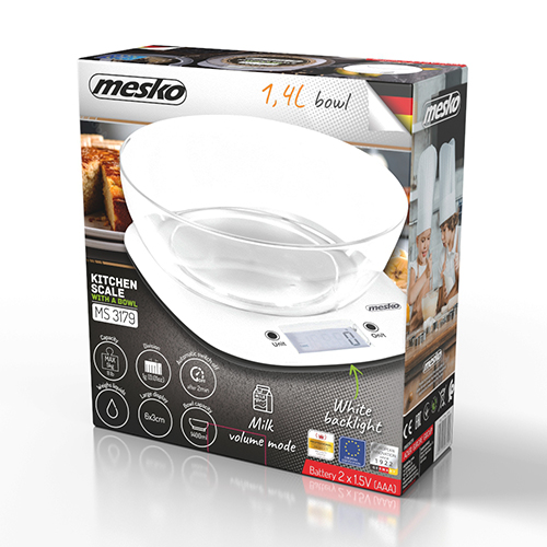 Adler Kitchen Scale with a bowl | MS 3179w | Graduation 1 g | Display type LCD | White - Image 6