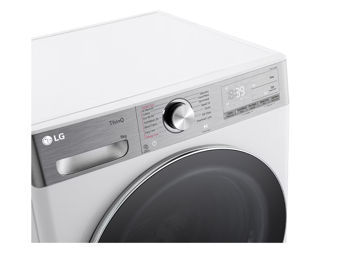 LG Washing machine with dryer | F4DR913P3WA | Energy efficiency class A/D | Front loading | Washing capacity 13 kg | 1400 RPM | Depth 62 cm | Width 60 cm | Display | LED | Drying system | Drying capacity 7 kg | Steam function | Direct drive | Wi-Fi | White - Image 3