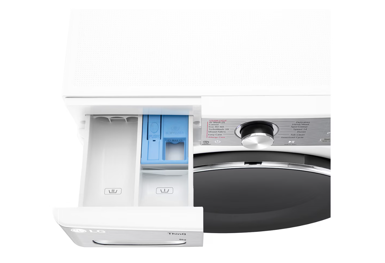 LG Washing machine with dryer | F4DR913P3WA | Energy efficiency class A/D | Front loading | Washing capacity 13 kg | 1400 RPM | Depth 62 cm | Width 60 cm | Display | LED | Drying system | Drying capacity 7 kg | Steam function | Direct drive | Wi-Fi | White - Image 7
