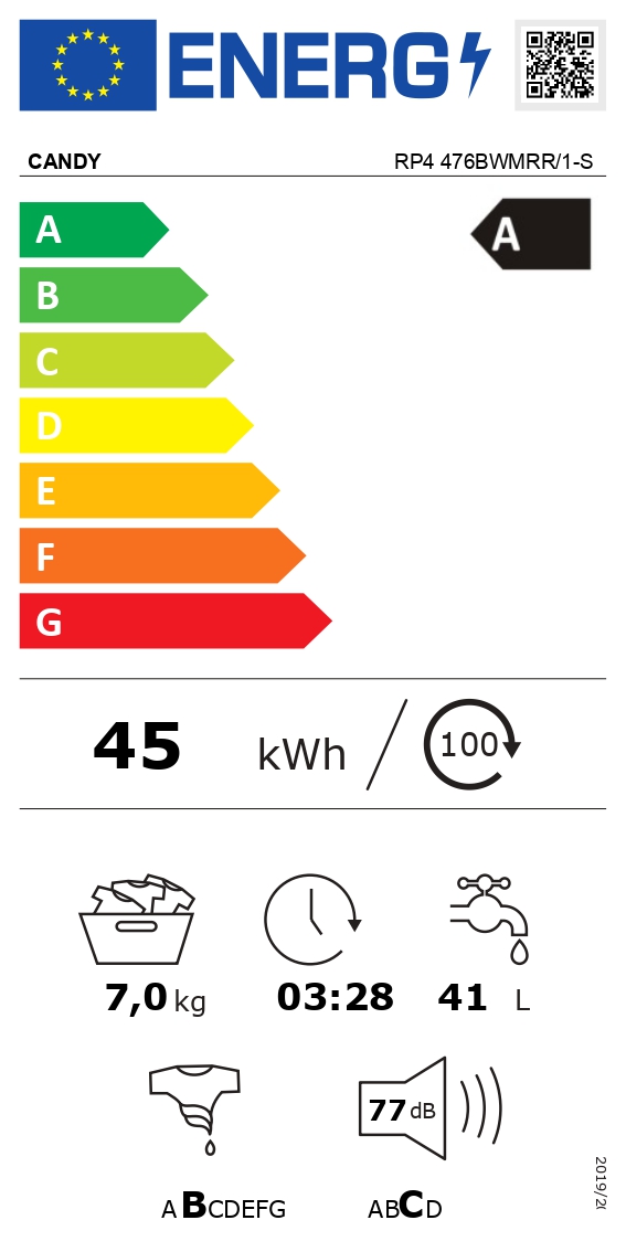 Candy | Washing Machine | RP4 476BWMRR/1-S | Energy efficiency class A | Front loading | Washing capacity 7 kg | 1400 RPM | Depth 45 cm | Width 60 cm | Display | TFT | Steam function | Wi-Fi | Anthracite - Image 10