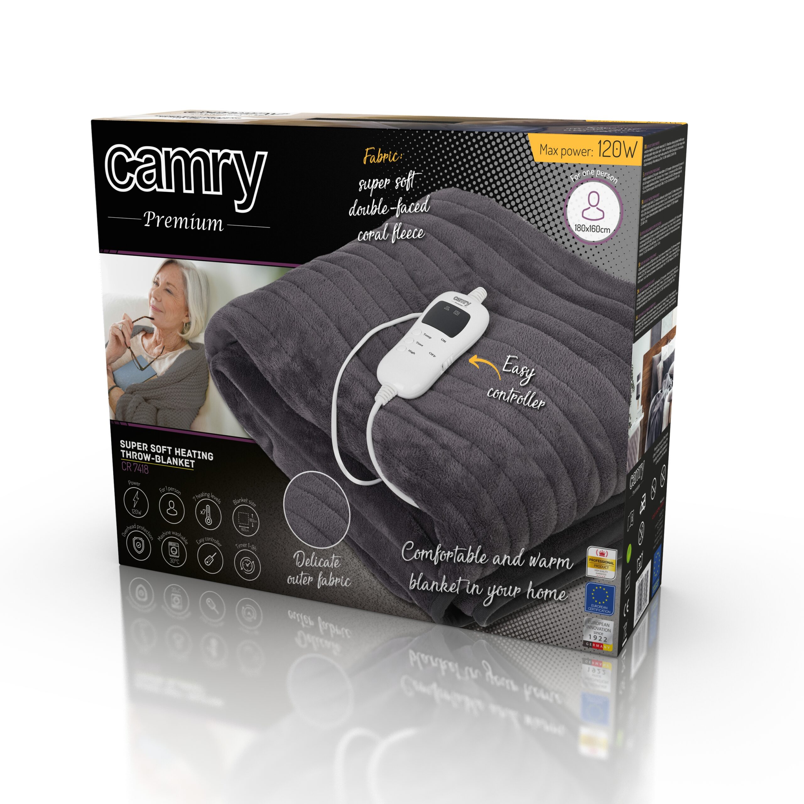 Camry | Electric blanket | CR 7418 | Number of heating levels 7 | Number of persons 1 | Washable | Coral fleece | 110-120 W | Brown - Image 7