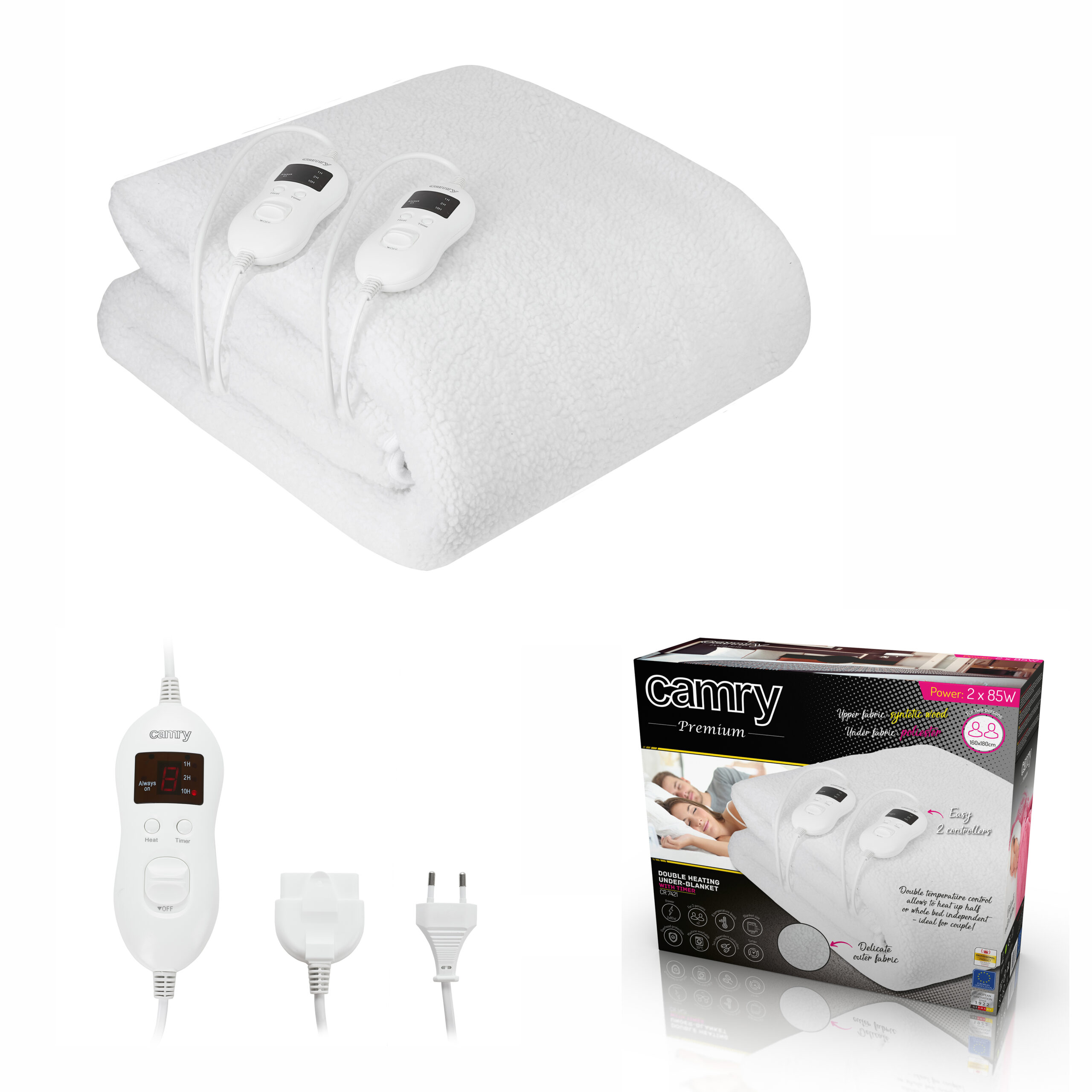 Camry | Electirc heating under-blanket with timer | CR 7421 | Number of heating levels 5 | Number of persons 2 | Washable | Remote control | Syntetic wood | 2 x 60 W | White - Image 6
