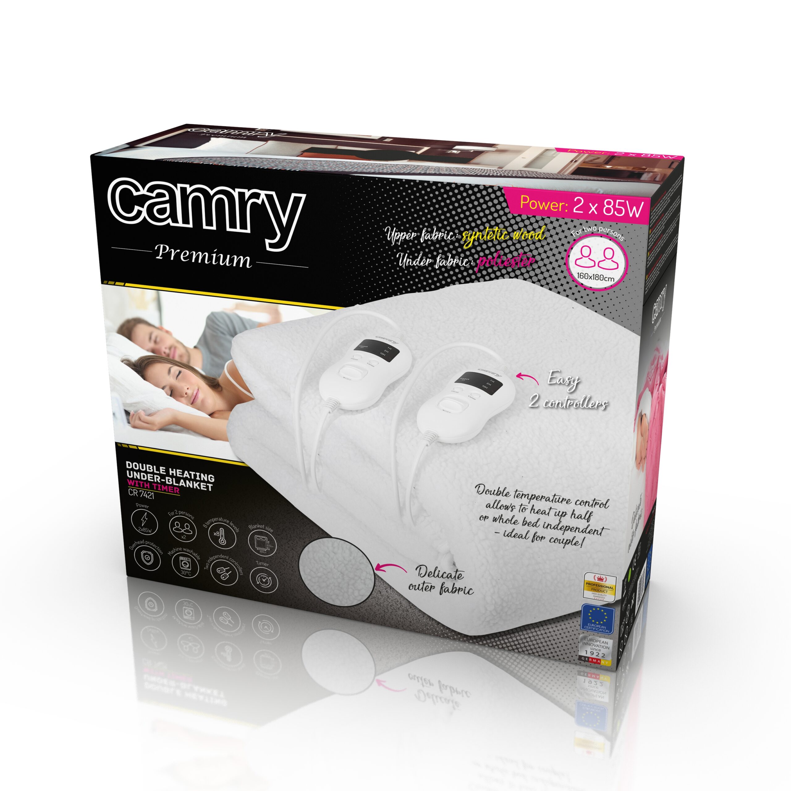 Camry | Electirc heating under-blanket with timer | CR 7421 | Number of heating levels 5 | Number of persons 2 | Washable | Remote control | Syntetic wood | 2 x 60 W | White - Image 7