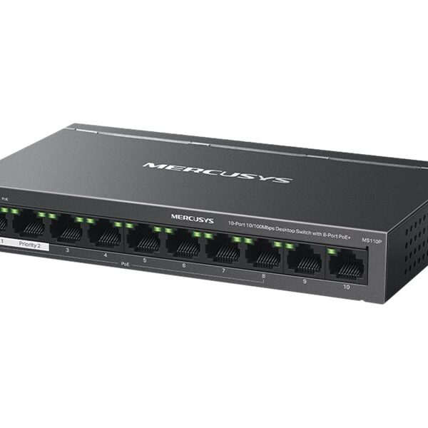 Mercusys 10-Port 10/100Mbps Desktop Switch with 8-Port PoE+ | Mercusys