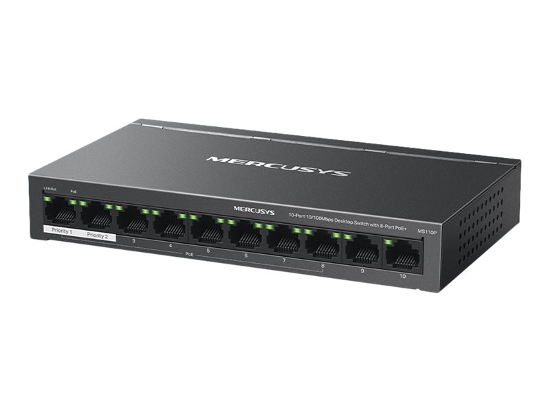 Mercusys 10-Port 10/100Mbps Desktop Switch with 8-Port PoE+ | Mercusys