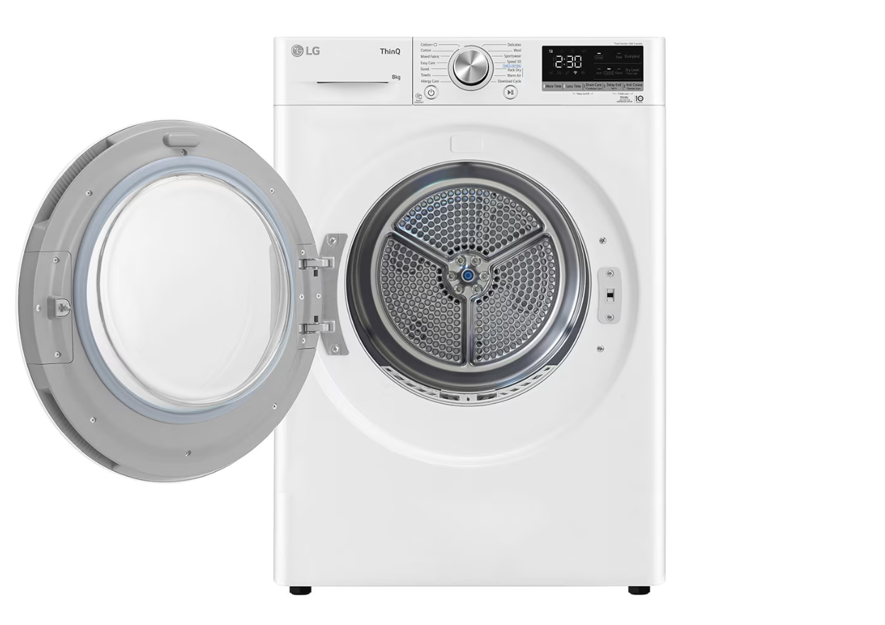 LG Dryer Machine | RH80V9AV3N | Energy efficiency class C | Front loading | 8 kg | LED | Depth 69 cm | Wi-Fi | White - Image 3