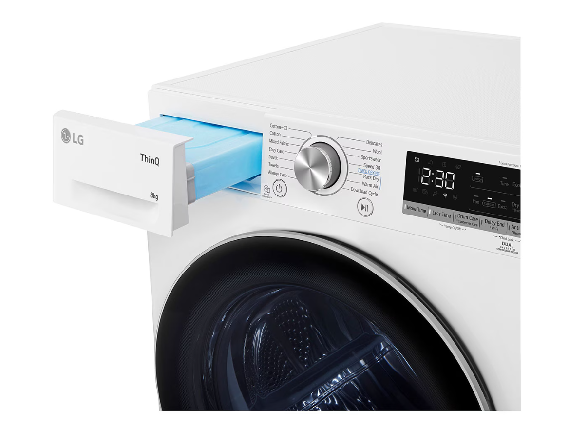LG Dryer Machine | RH80V9AV3N | Energy efficiency class C | Front loading | 8 kg | LED | Depth 69 cm | Wi-Fi | White - Image 9
