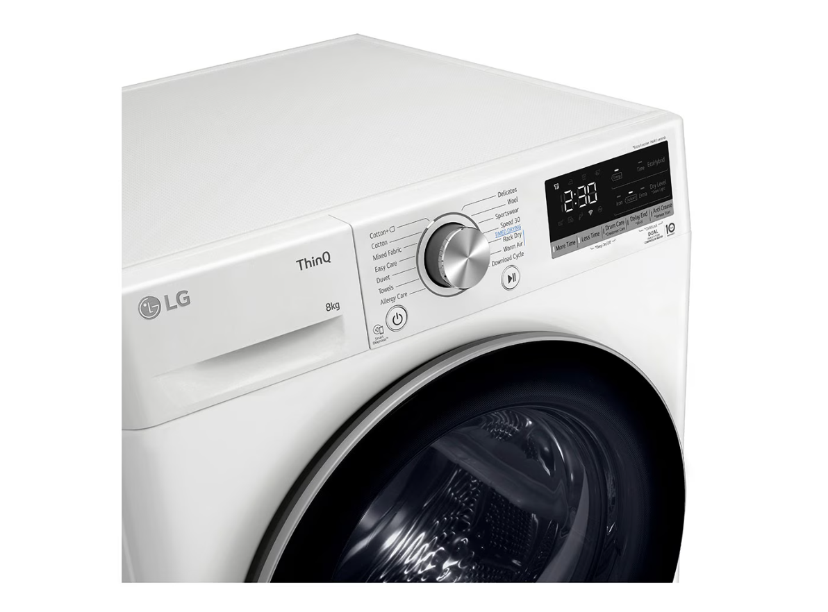 LG Dryer Machine | RH80V9AV3N | Energy efficiency class C | Front loading | 8 kg | LED | Depth 69 cm | Wi-Fi | White - Image 10