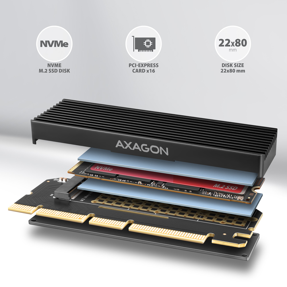 AXAGON PCI-Express x16 adapter with cooler for connecting an NVMe M.2 SSD drive to a computer | PCEM2-XS - Image 3